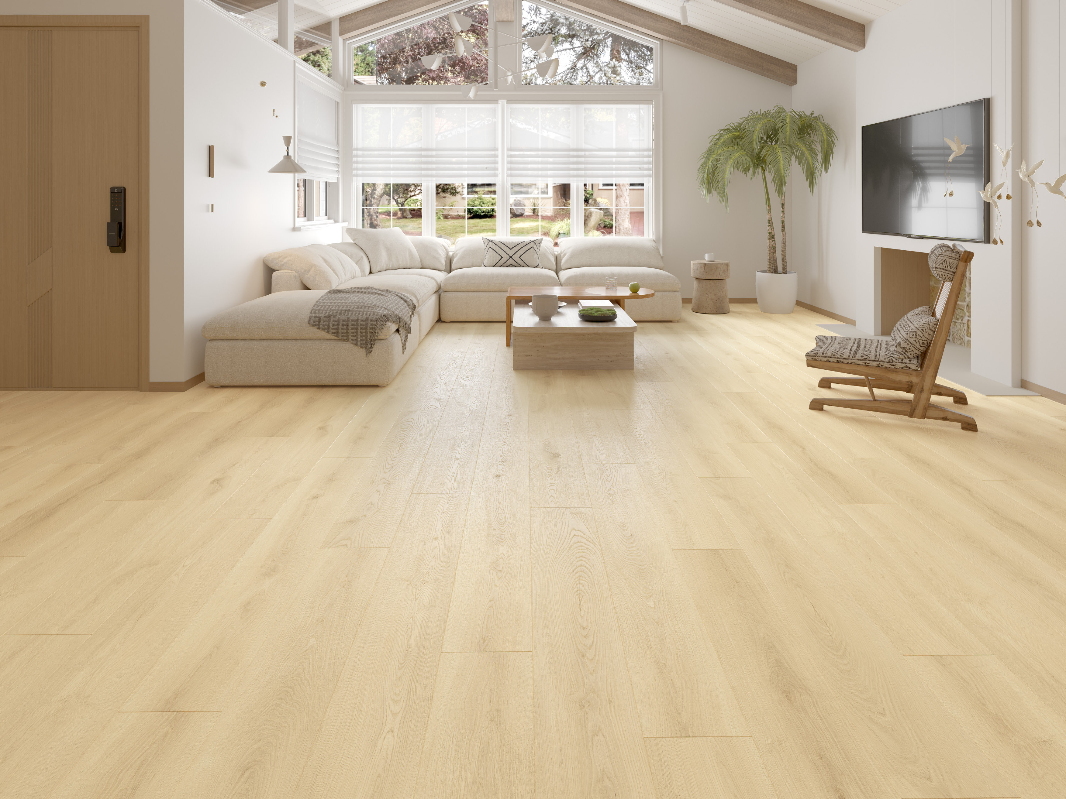 Modern living room with wood flooring